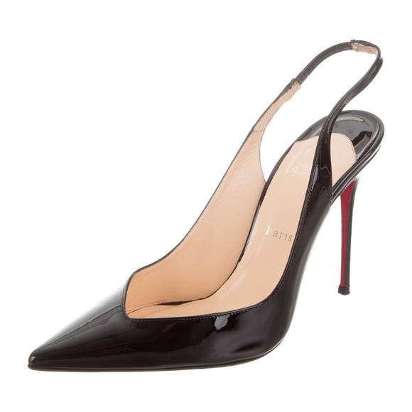 👠 💯 Authentic! Christian Loubitan Black sling back paten leather stilettos 👠 - Picture 1 of 4